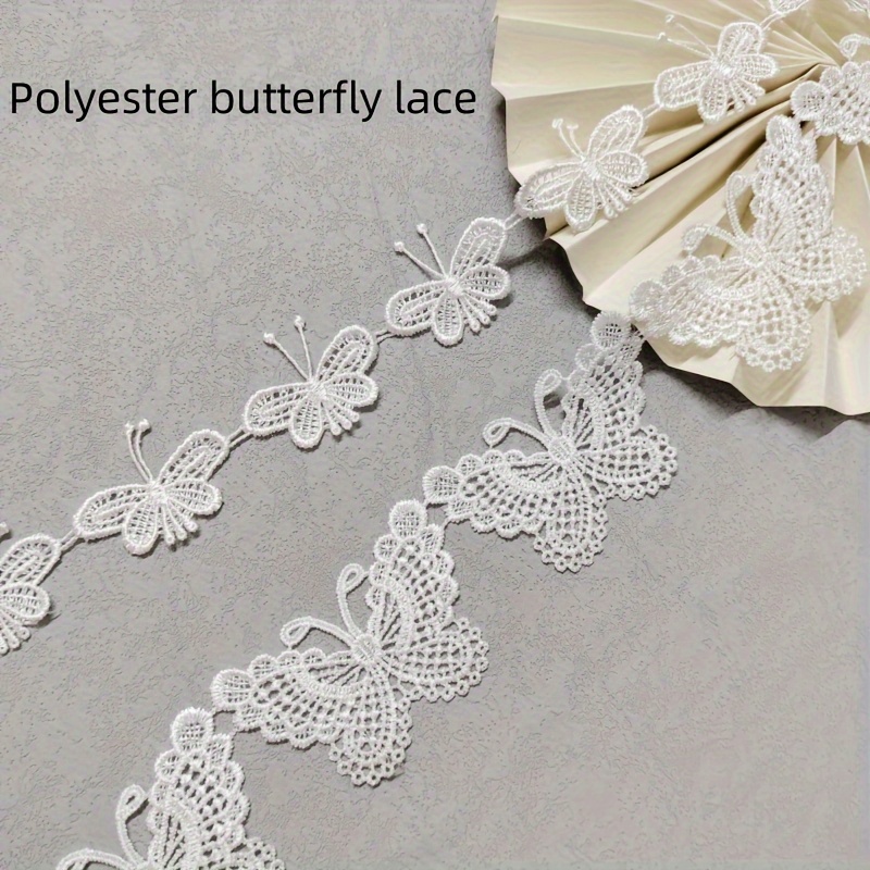 

Butterfly Lace Trim Polyester Embroidery, 1 Yard White Scalloped Edge, 4cm Wide Soluble Lace Ribbon For Diy Crafts, Dress, Garment Sewing Decor.