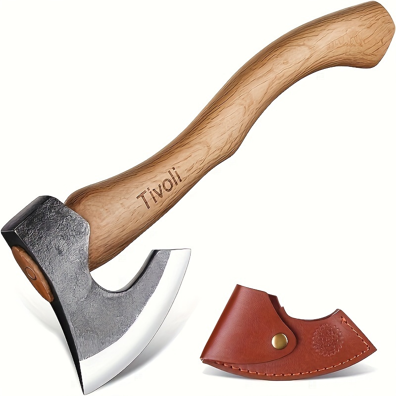 

15 Inch Camping Axes And Hatchets, Bushcraft Axe For Wood Splitting And Kindling, Hand Forged Carbon Steel Chopping Axes Ash Wood Handle With Sheath For Camping And Survival