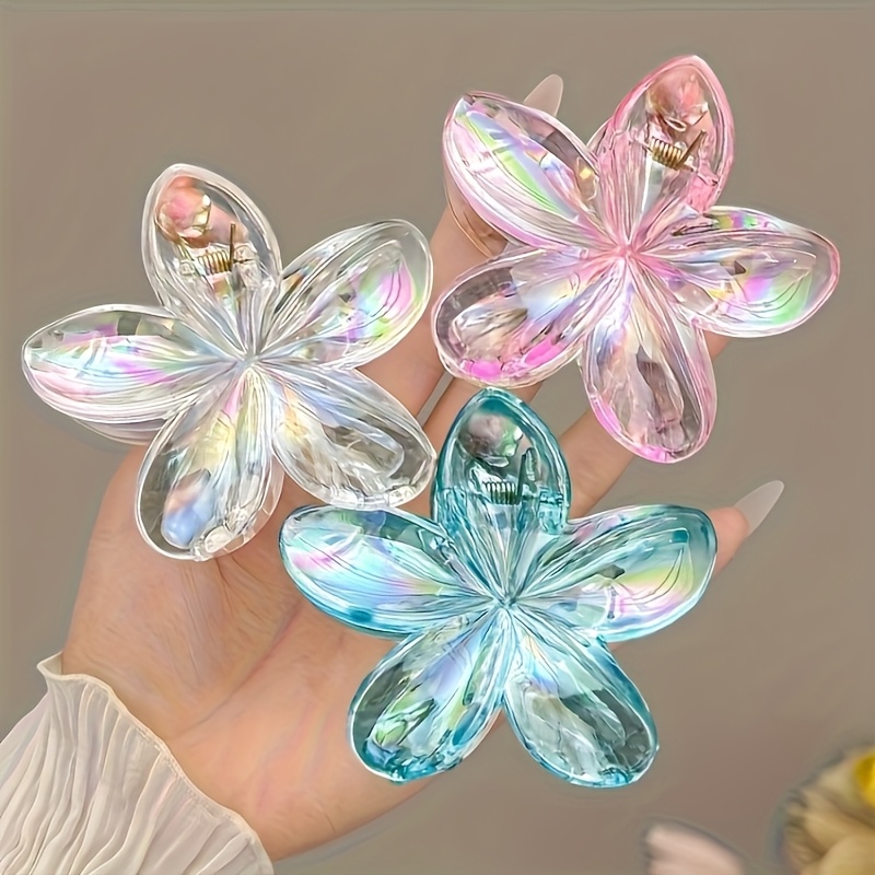 Image of 3pcs Egg Flower Hair Clips Transparent High Ponytail Claw Clips Simple And Wear Shark Clips For Spring And Summer