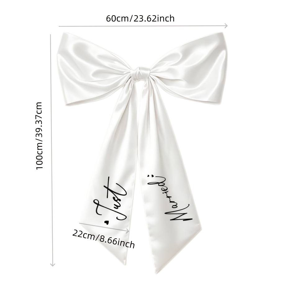 TEMU 1pc White 100cm Extra-large "just Married" Wedding Car Decoration Bow Ribbon, Wedding Car Tail Decoration Supplies, Creative Atmosphere Decor,