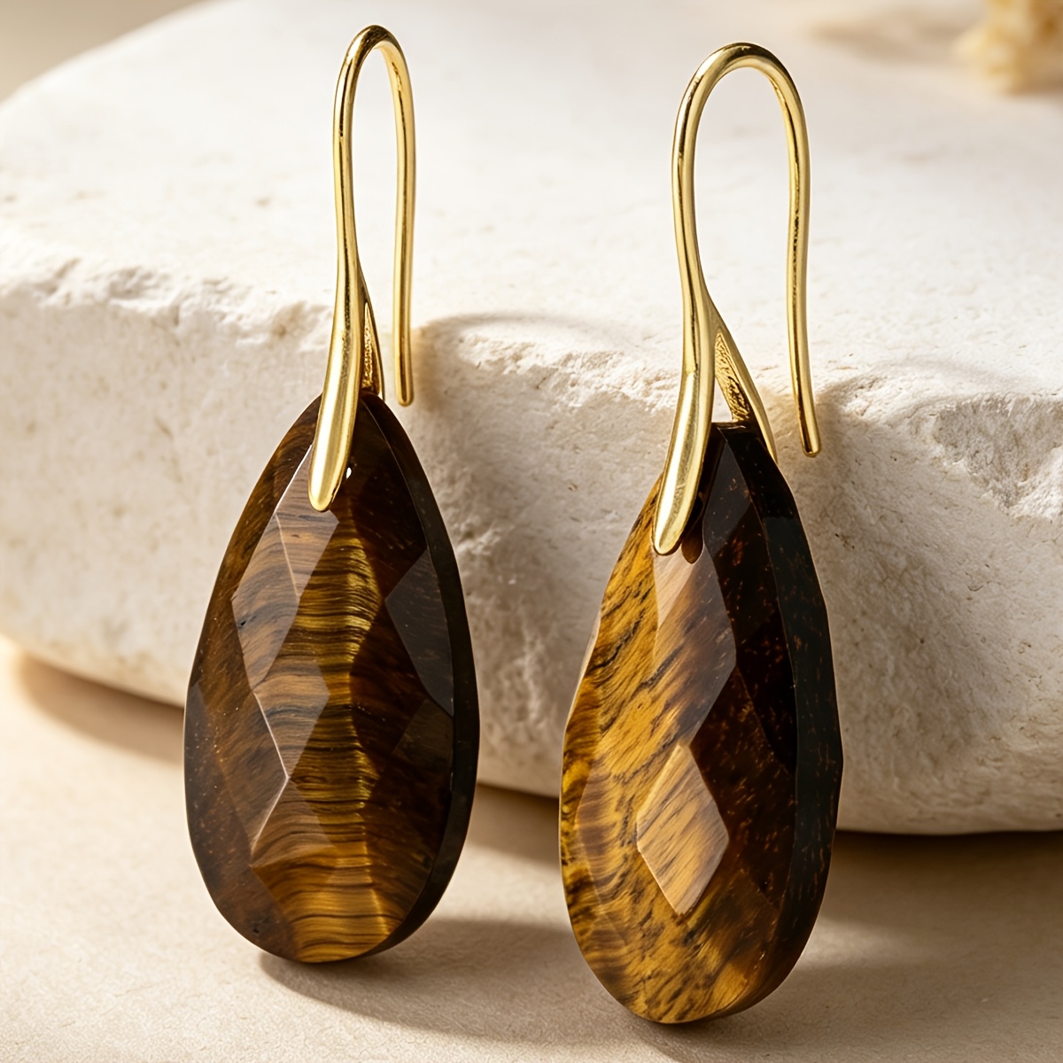 TEMU 1 Pair Of Long Tiger Eye Pendant Earrings, Bohemian Women's Fashionable Earrings, Retro Men's And Women's Earrings, Beach And Seaside Vacation