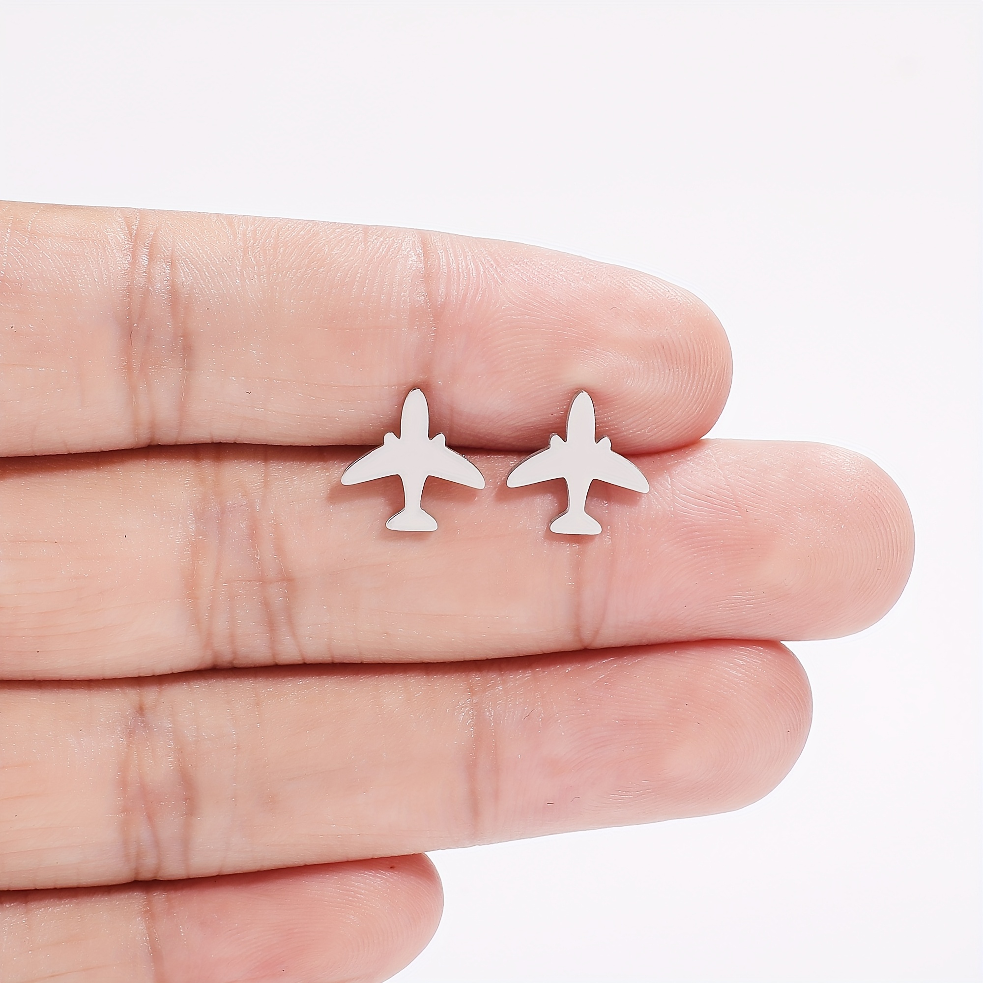 Steel Mini Airplane Earrings - Stylish Minimalist Accessory For Women, Perfect For Daily Wear And Gift-