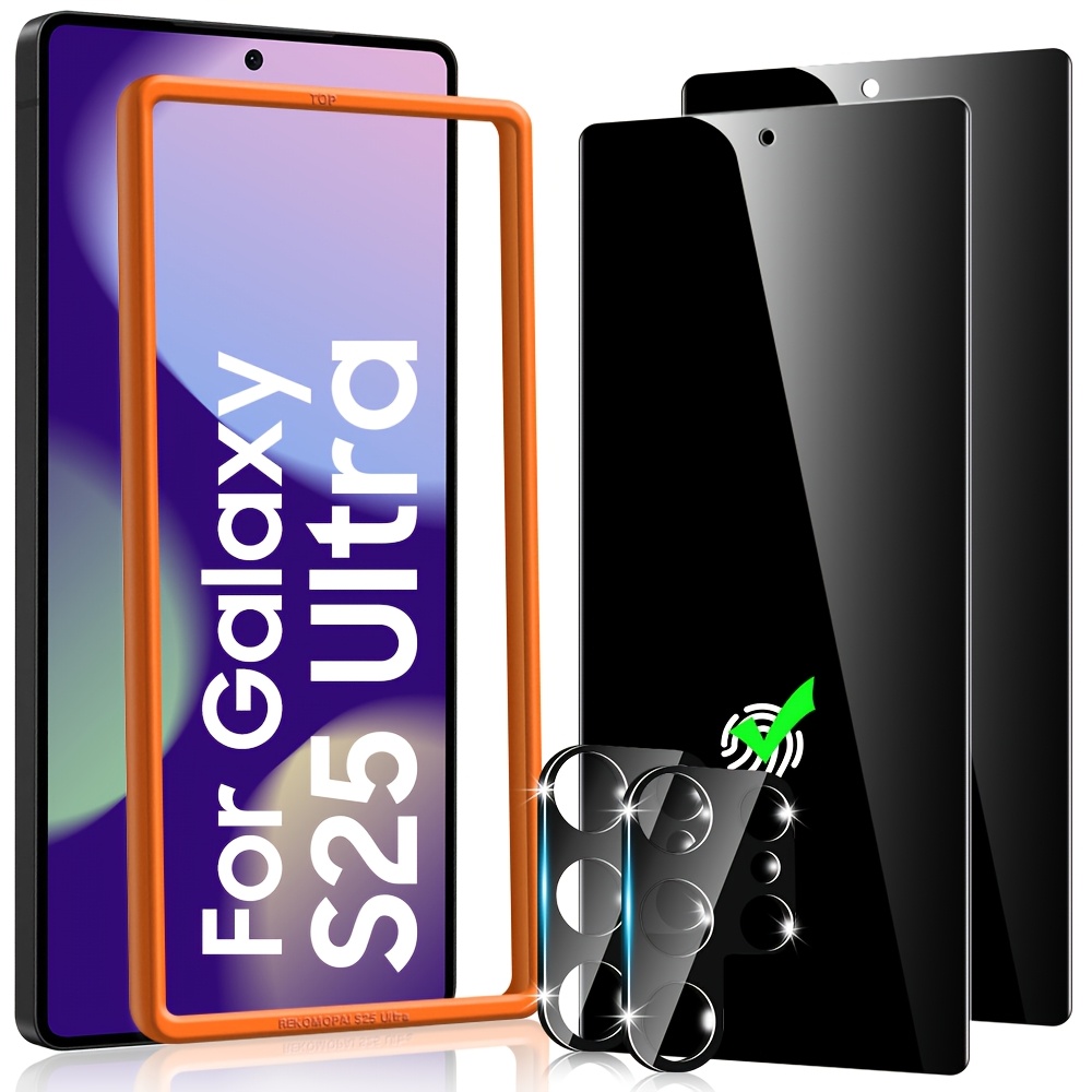 

[2+2 Pack] Compatible With Samsung S25 Ultra Privacy Screen Protector Tempered Glass With Camera Lens Protector, Supports Tempered Glass Film With Tool For S25 Ultra 5g