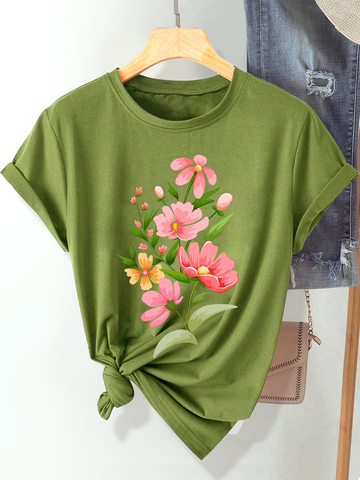 【IFYOUWANT】24SS★ Vine Flower CROP TEE Womens Floral Crop T-Shirt | Recycled Materials