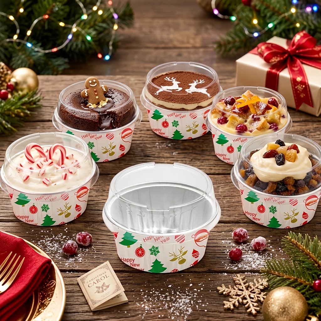 TEMU 20pcs Christmas Dessert Cup Set, Dessert Cups With Lids, Dessert Takeout Boxes, Mini Dessert Containers, Suitable For Mousse, Pudding, Jelly,