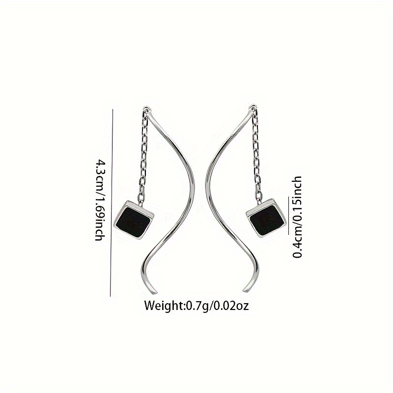 Vana 925 Silver Stud Earrings, Resin Square Design, Wave Tassel, No Plating