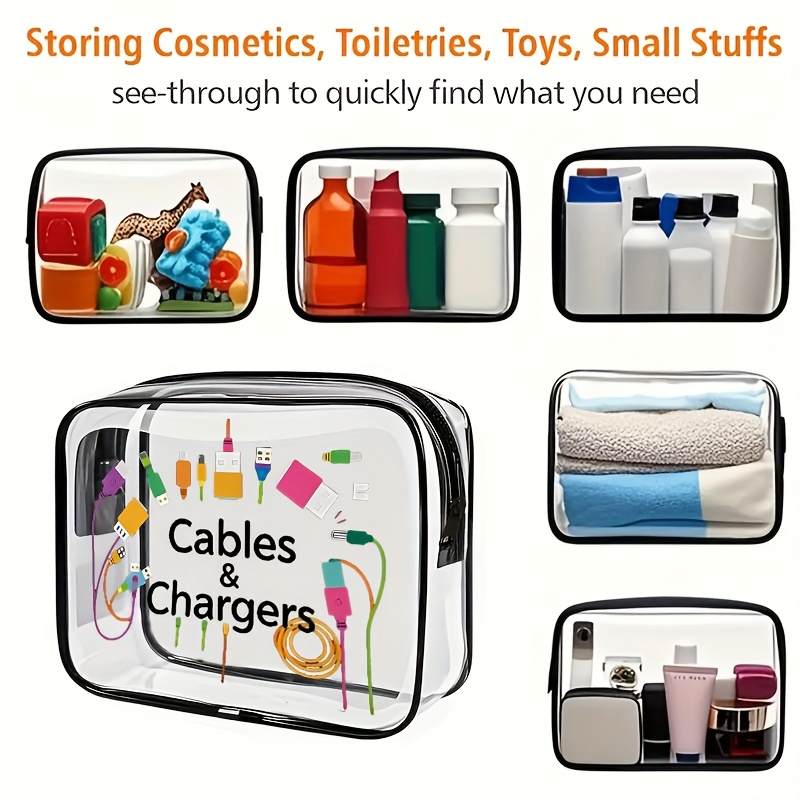 TEMU Sac à main transparent pour homme et femme - Trousse de toilette légère à fermeture éclair avec poignée de transport, pour bagages d'aéroport,