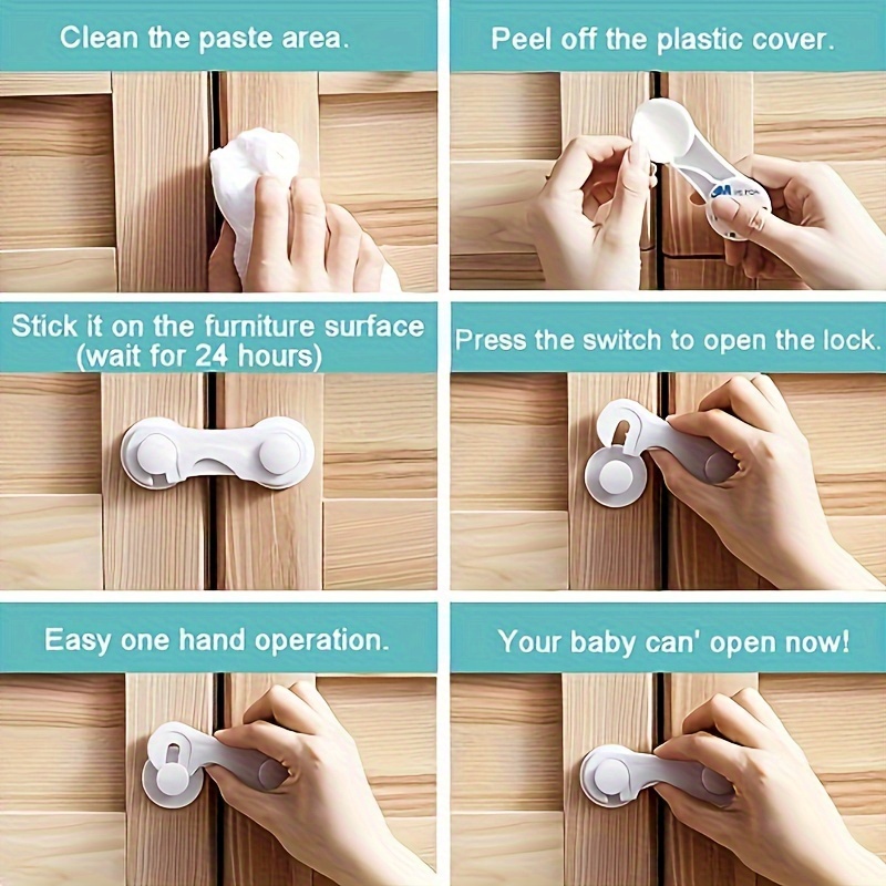 12pcs Premium White Cabinet Door Locks - Safety Locks for Drawer, Cupboards, Fridge, Oven, Closet, Pantry - Adhesive, Easy Installation, Tamper-Proof, Durable Door Latch Locks, Safety Locks for Cupboard