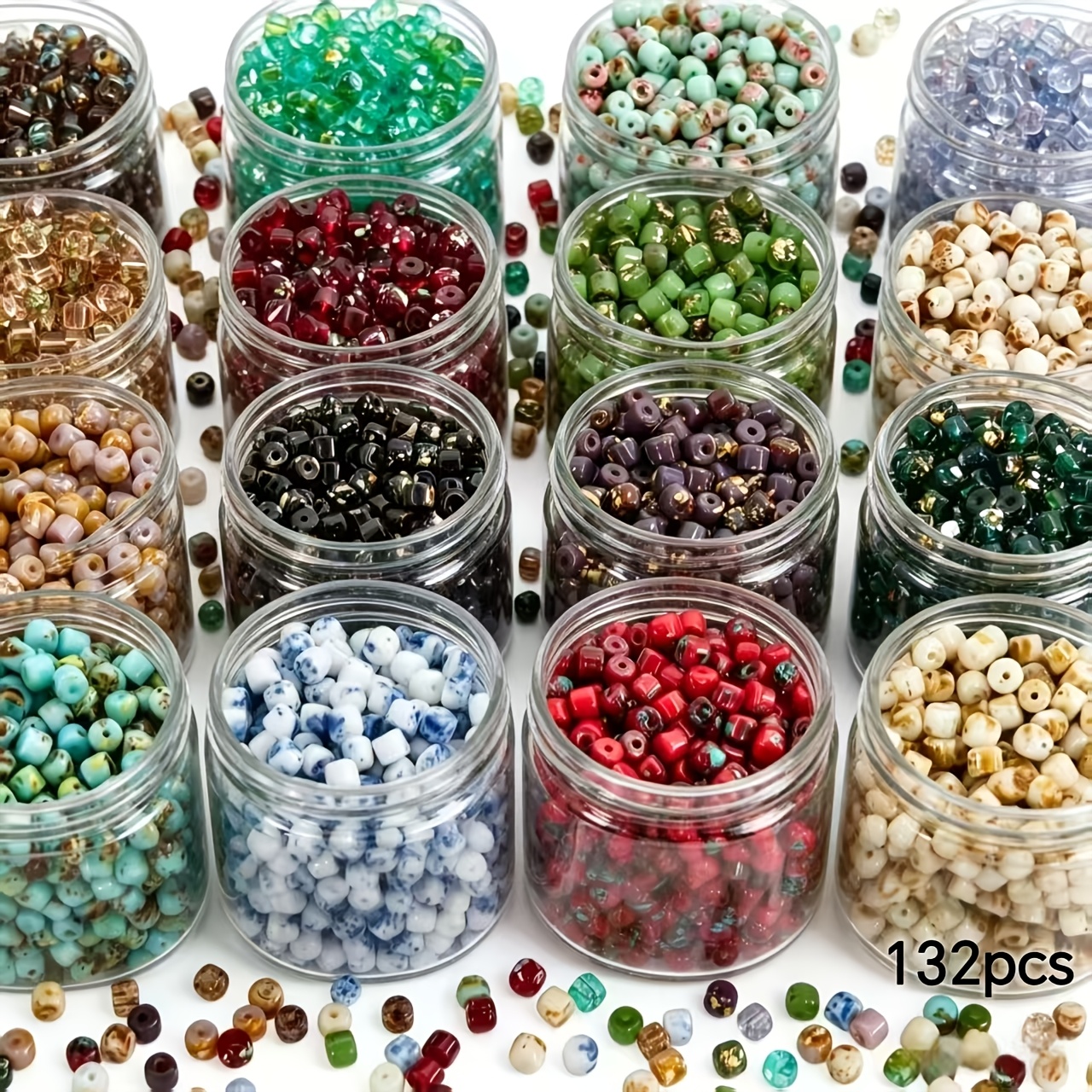 TEMU 132pcs 4mm Picasso Glass Seed Beads - Multicolor Vintage Bohemian Suitable For Women's Jewelry Making, Bracelets, Necklaces, Charms & Clothing