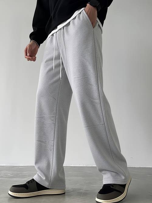 Men S American Streetwear Gray Sweatpants Loose Straight-Leg Casual Trousers All-Match Heavyweight Knit Pants for Spring/Fall