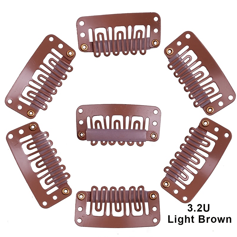 TEMU 24 stuks 32mm U-vormige pruiken-drukklemmen met 6 tanden, haarextensie-klemmen, zwart, beige, , meerkleurige haarstylingaccessoires