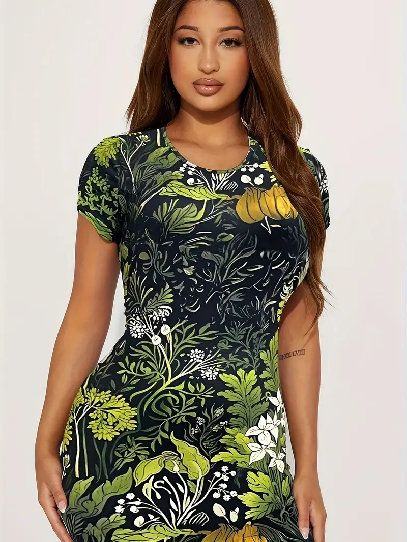 a womens floral print round neck dress stylish elegant - Temu a womens floral print round neck dress stylish elegant - Temu