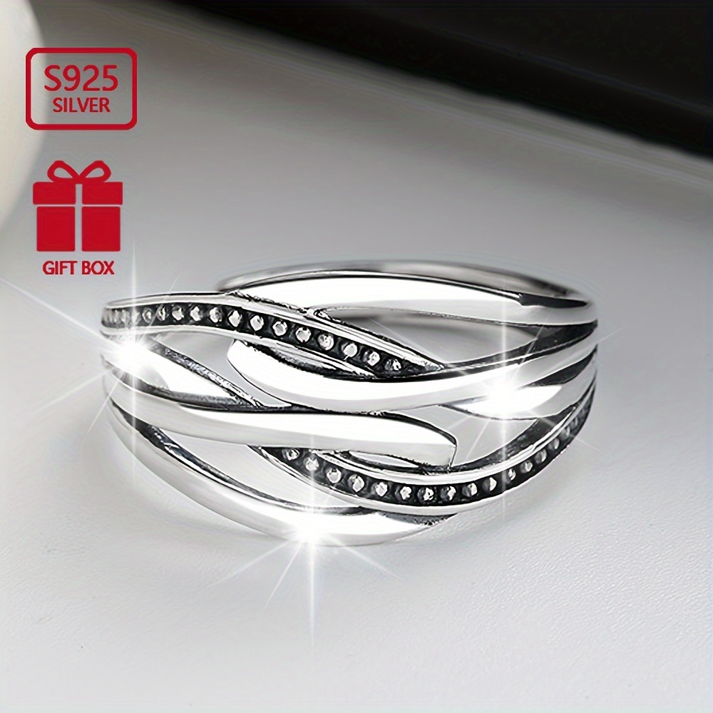 

1pc S925 Sterling Silver Retro Unisex Multi-layer Wrap Ring Wide Exaggerated Trendy Men's And Women's Index Finger Ring Suitable For Party Gathering Wear 3.01g/0.11oz