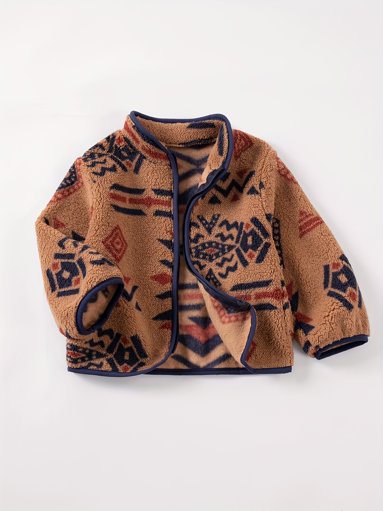 jaqueta de fleece aconchegante para meninos com estampa étnica -  , confortável com zíper, roupa de inverno, lavável à máquina, poliéster, roupa étnica para meninos | jaqueta estilosa para meninos | tecido aconchegante e  , roupas de inverno para meninos
