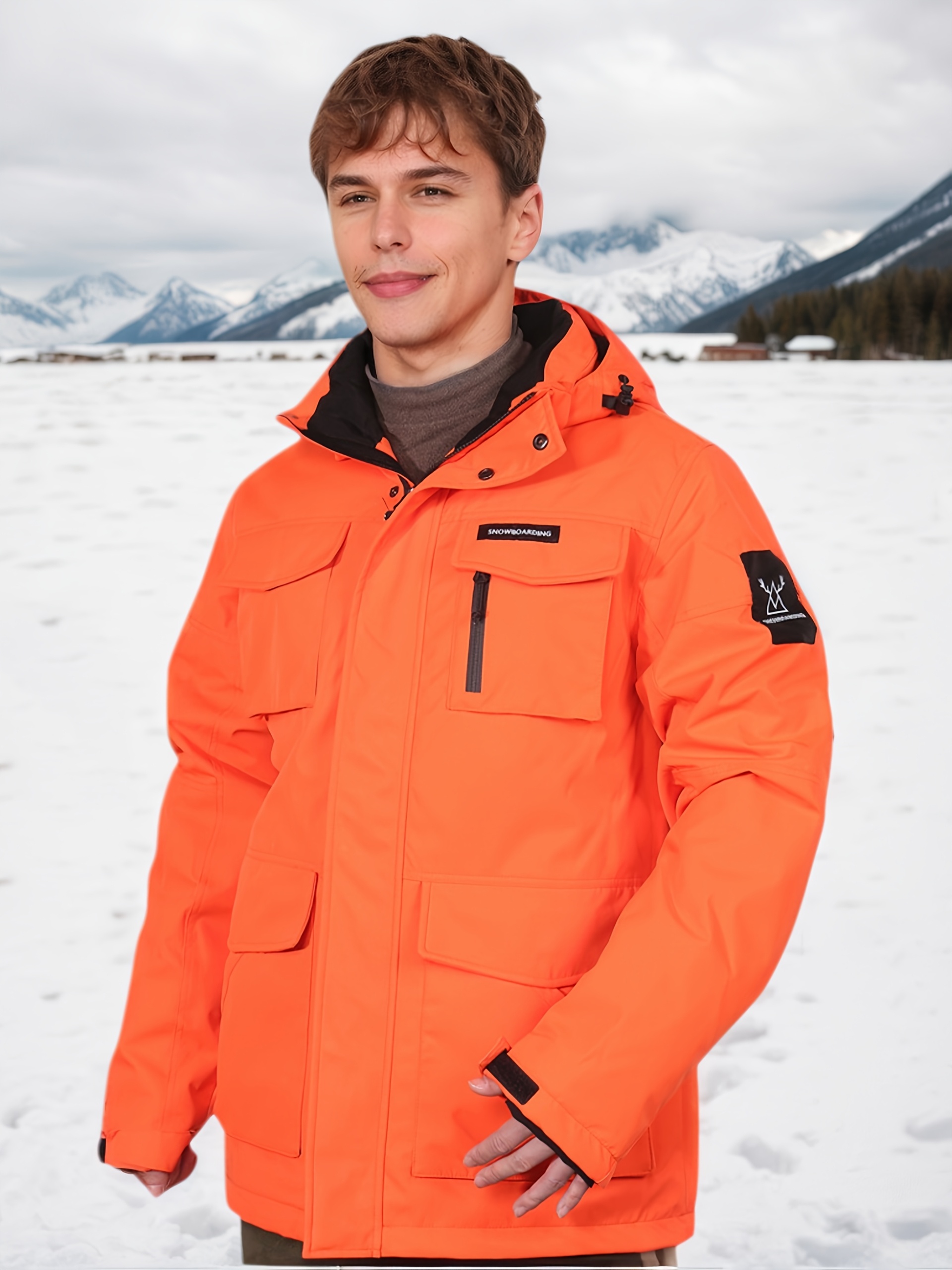 mens heavy duty ski jacket cold weather skiing coat with zippered pockets hooded winter outerwear hand washable snow jacket for alpine ice skating snowboarding non stretch fabric construction winter coat alpine gear durable high quality