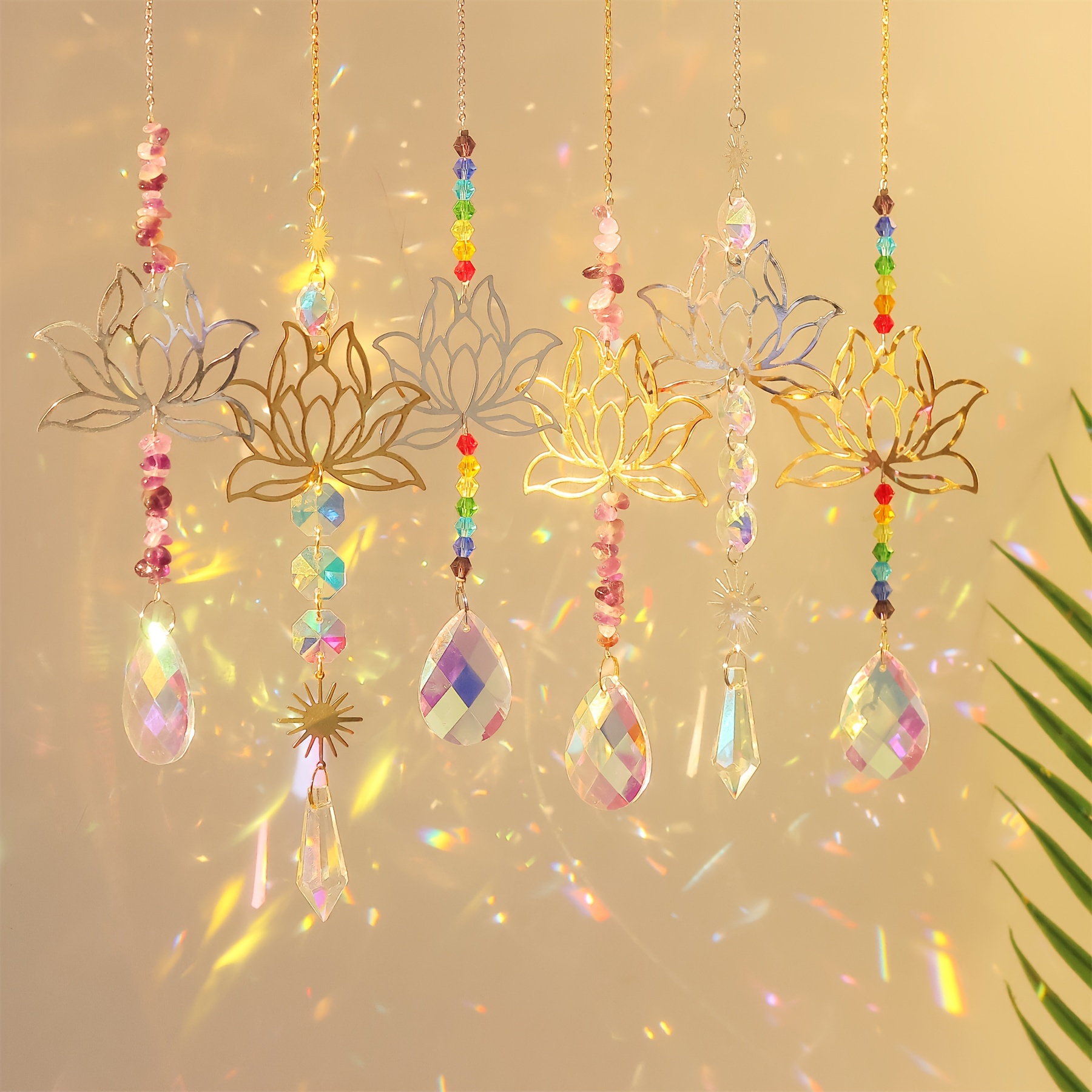 TEMU 6pcs Crystal Lotus Flower Prism Hanging Light Catcher Window Decor Ornaments For Home Garden Party Christmas