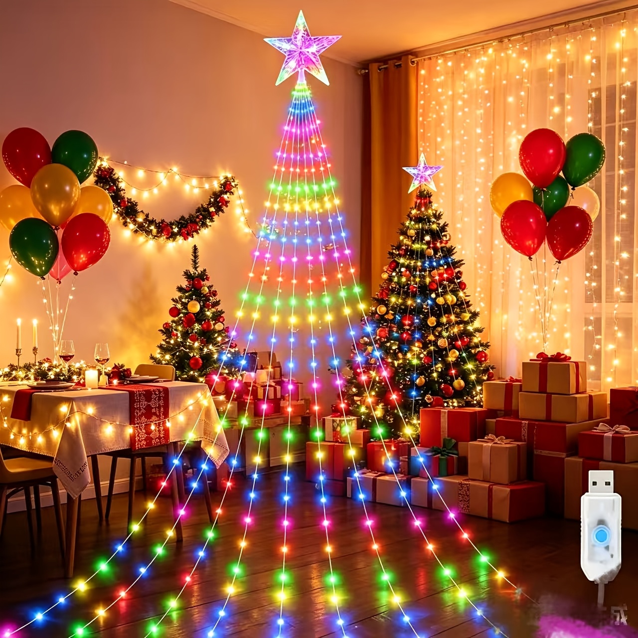 TEMU 1pc Guirnalda de Luces Decorativas de USB, Guirnalda de Luces LED Colgante, 8 de Iluminación, Guirnalda de Luces Decorativa para Interiores y