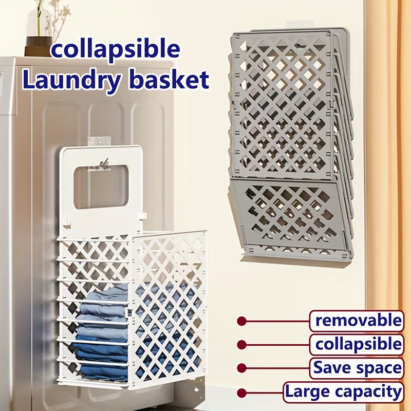 1pc collapsible laundry basket 1pc large capacity space saving storage bin portable washing tub in white beige gray hollow design prevents odor smooth detail for clothes protection contemporary style plastic material home organization 1