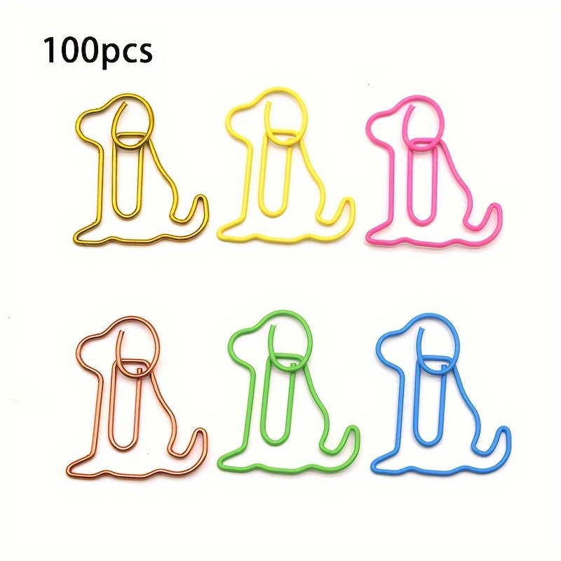 Image of 100pcs Of Dog-shaped Paper Clips In Metal, Featuring Animal Designs In 6 Colorful For Office Stationery