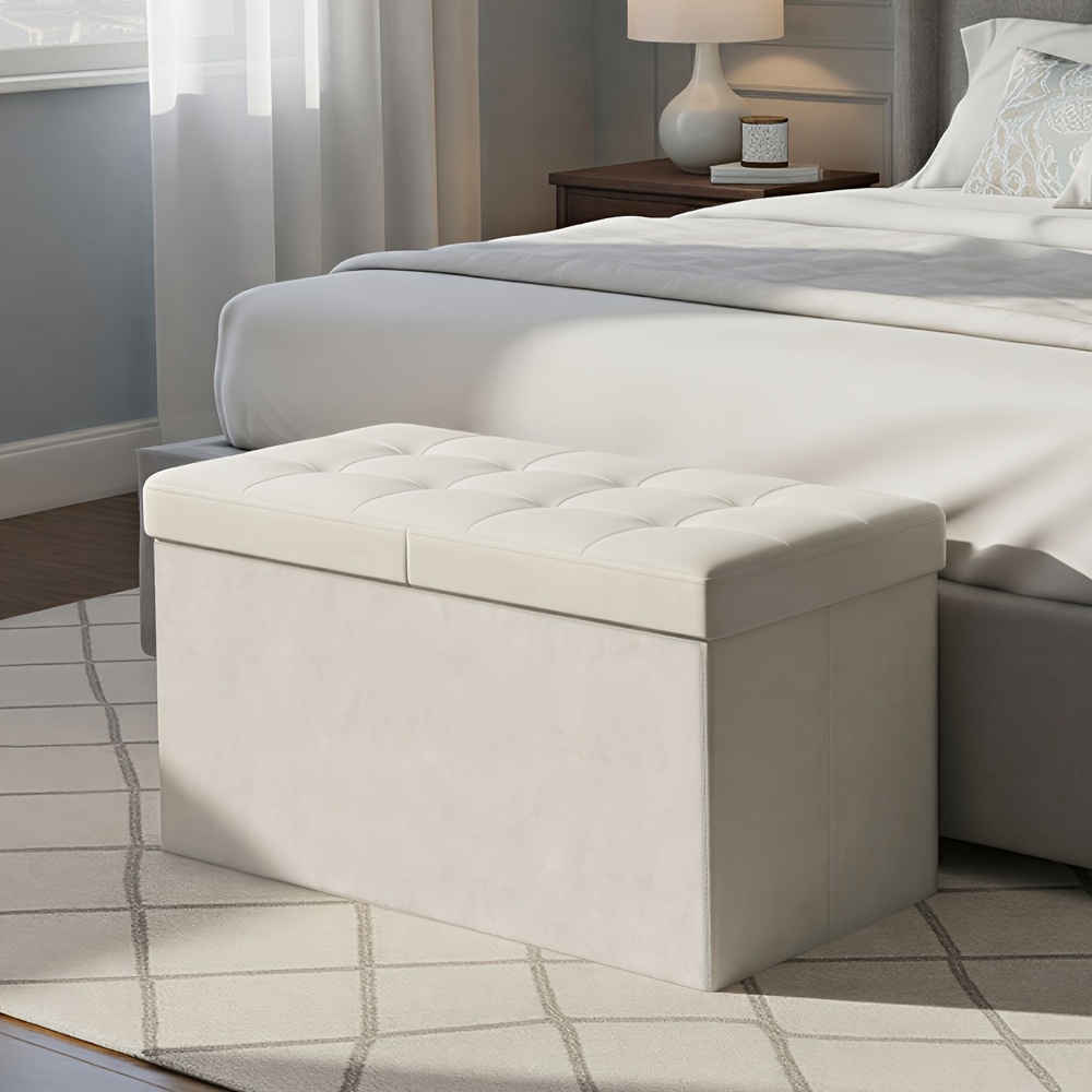 TEMU de Almacenamiento Plegable, 38 X 76 X 38 Cm, con Bisagras, Taburete con Reposapiés, Carga de 300 Kg, Entrada, , Dormitorio