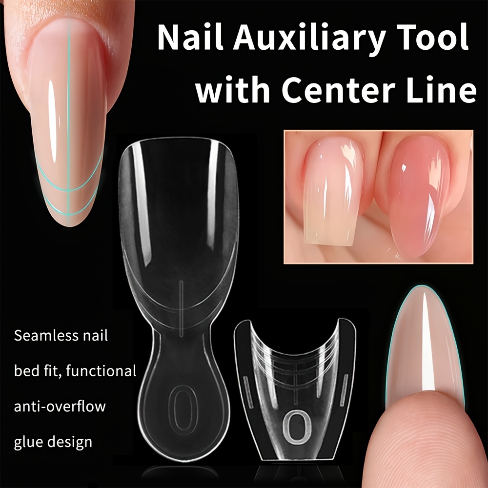 Image of 120pcs New Handle-equipped Oval Sandwich Nail Templates, For Quick Nail Extension, No Paper Molds Needed, 15 Sizes Of Plastic Molds - Nail Art Tools, Reusable Nail Molds