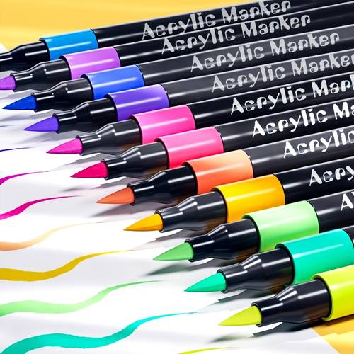 acrylic soft brush marker set 12 color bright painting pens suitable for rock painting glass plastic fabric stone pumpkin decoration wood and ceramics professional artistic use