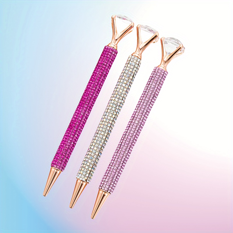 

1/3pcs Stylo à bille de luxe avec strass, corps en métal avec capuchon à vis, ronde, pointe moyenne, stylo cadeau rose élégant pour les étudiants