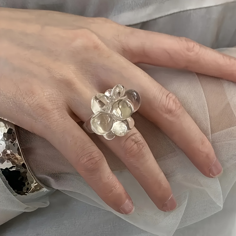 Women's Elegant Transparent Bead Ring, Minimalist Stackable
