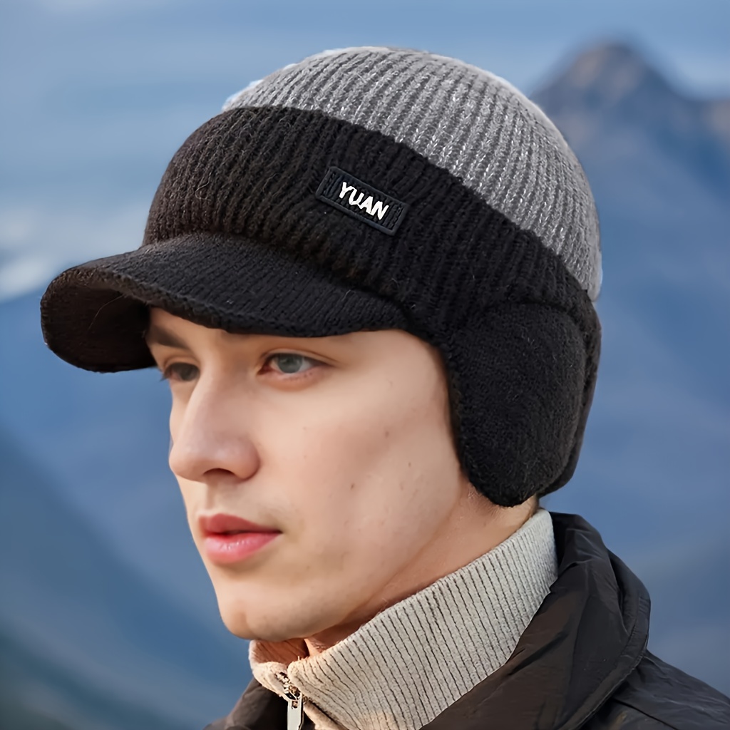 Men's Thick Knit Hat with Ear Flaps for Cold Weather