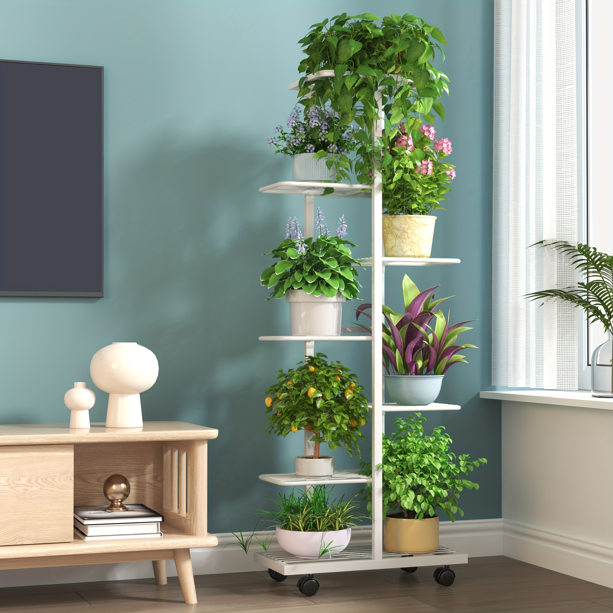 European-Style Multi-Tier Metal Plant Stand - Black & White Iron Indoor/Outdoor Decorative Shelf for Potted Plants, Space-Saving Gift Display, Durable Multi-Purpose Storage Rack