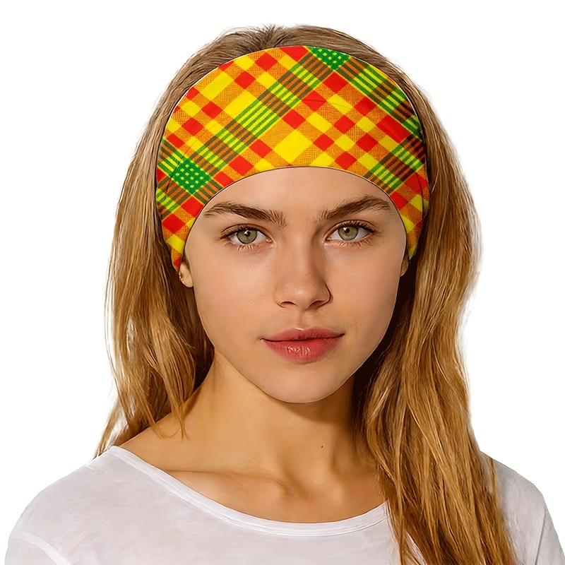 TEMU Bandeau 2D PLAT Vert Motif Carreaux, Yoga / Gym / Course / Cyclisme, Voyage / - / Plage, Antidérapant / Design Nœud / Large Bord / Accessoires