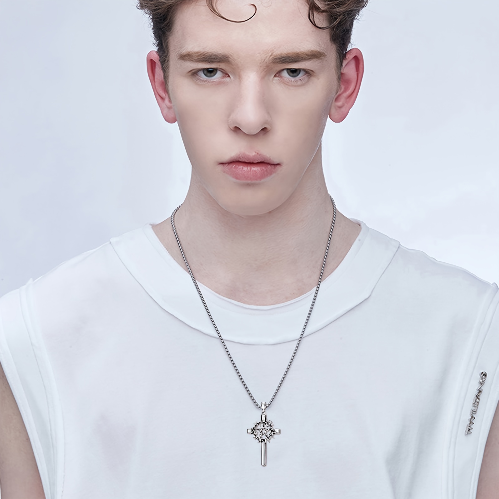 Chunky Pentagram Cross Necklace in 925 Sterling Silver