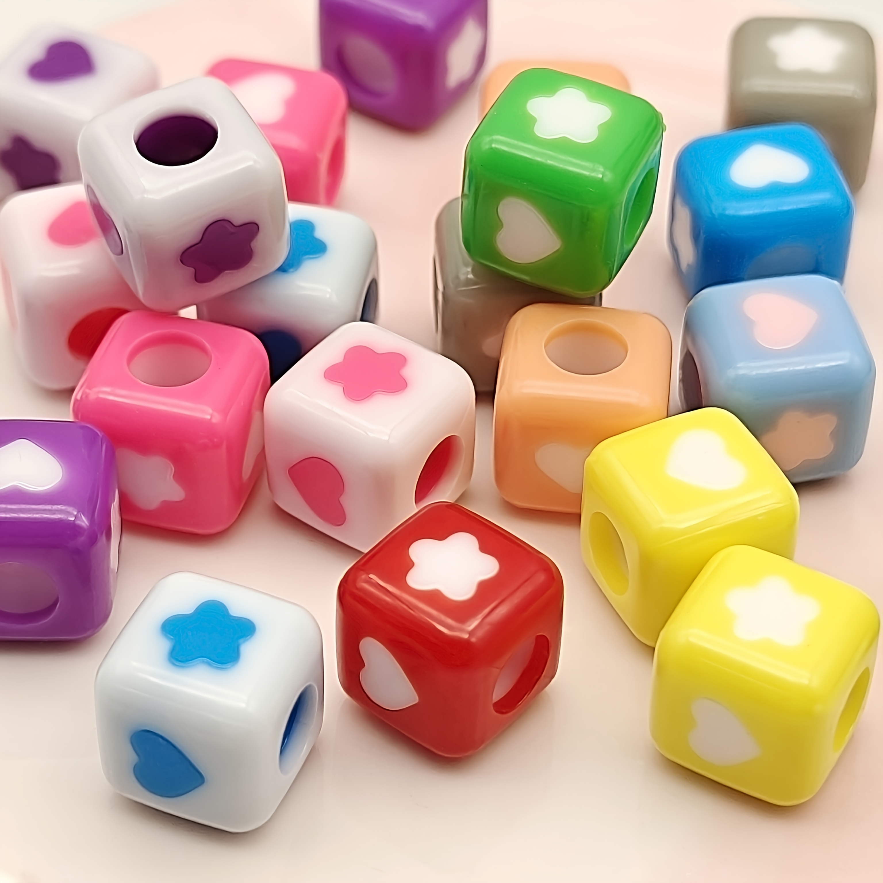 TEMU 47pcs Mixed-color Large-hole Square Acrylic Beads - Multiple Mixed Colors - For Jewelry Diy, Decorative Supplies And Hair Accessories