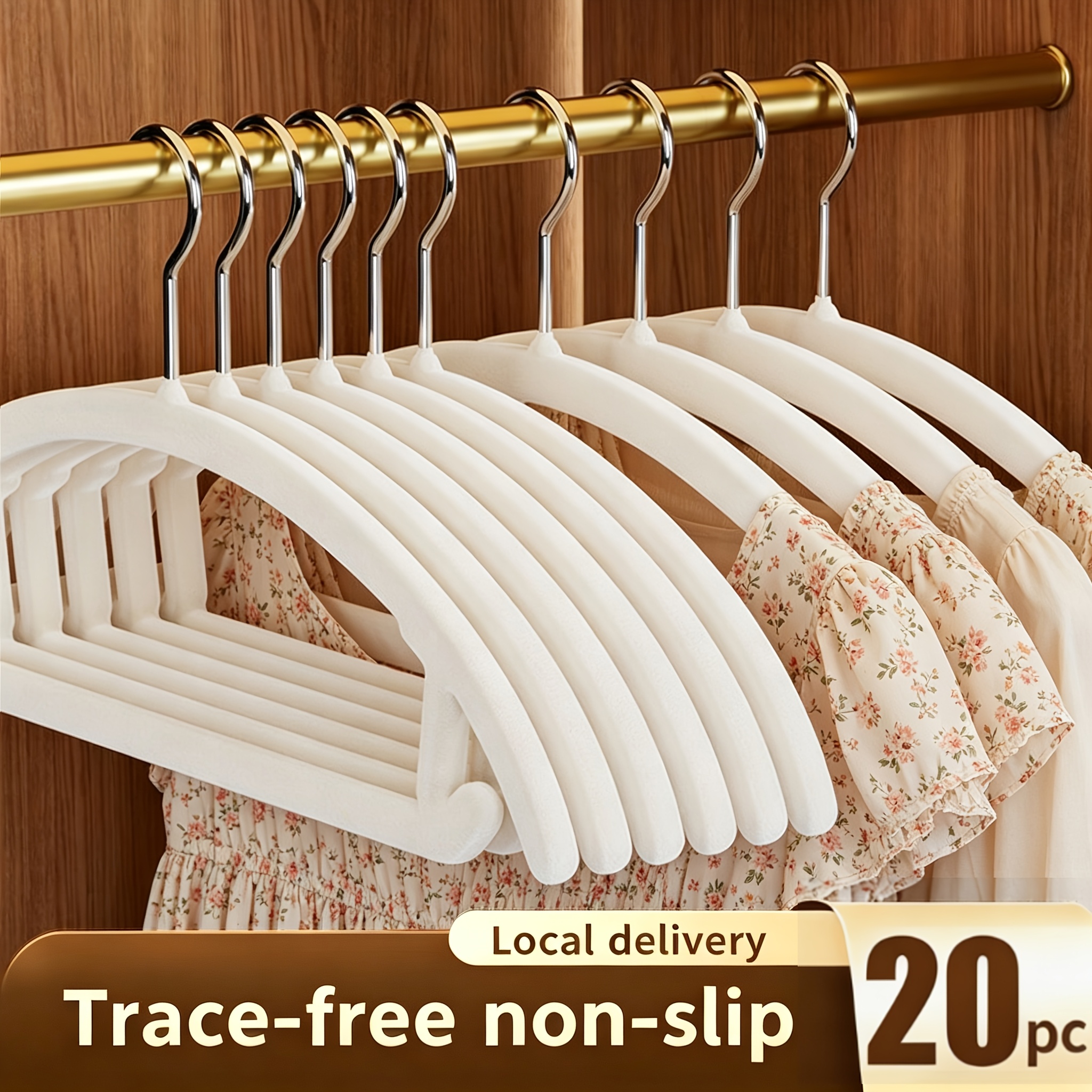 Image of 30/20pcs Premium Fuzzy Hangers, Non-slip Shoulderless Suit Hangers, 360-degree Rotating Hook, Space-saving Hangers For Coats, Sweaters, Jackets, And Pants Wardrobe Storage Supplies