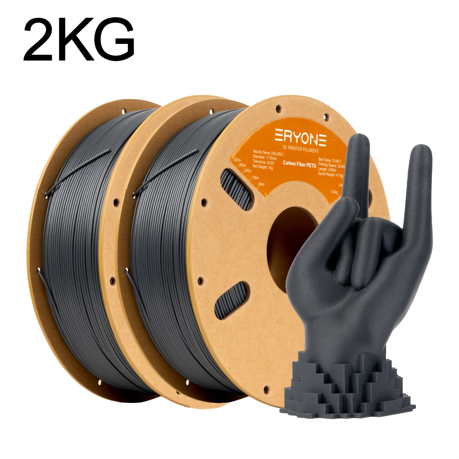 Eryone 2kg Petg Carbon Printing Supplies Filament For 3d Printer, 1.75mm +/- 0.03mm