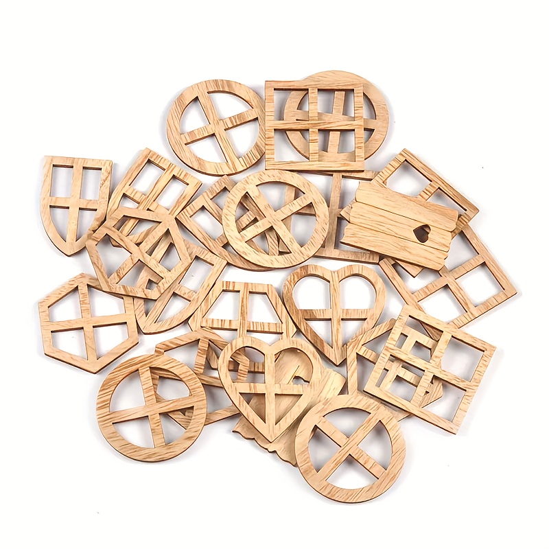 

25pcs, Mixed Wooden Round, Heart, Hexagonal Mini Window Small Wood Chips Diy Painting Graffiti Crafts Scrapbooking Home Wedding Festival Party Decorations