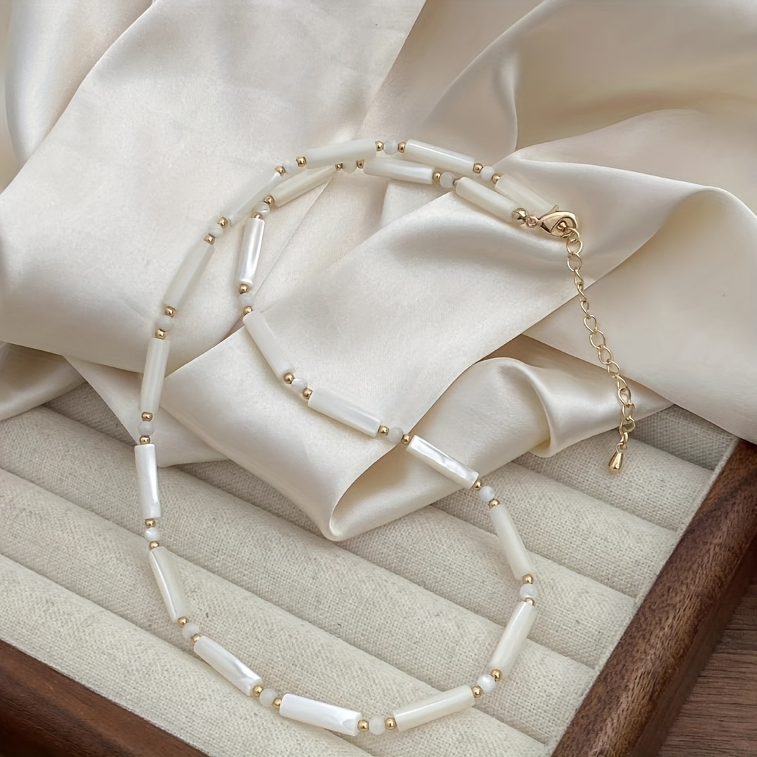 Image of Necklace - White Beaded, Adjustable, Perfect For Bridesmaid Dresses & Evening Gowns, Must-have Jewelry For Beach Engasynthetic Gemstoneents & Weddings