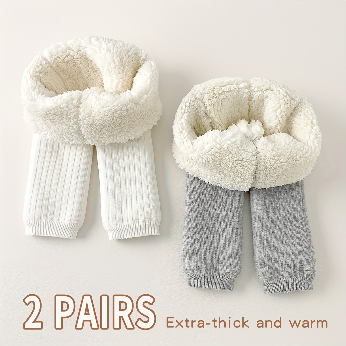 2-pack Winter -lined Thick Ankle Pants Socks For Girls, Outdoor Wear, Simple And Warm