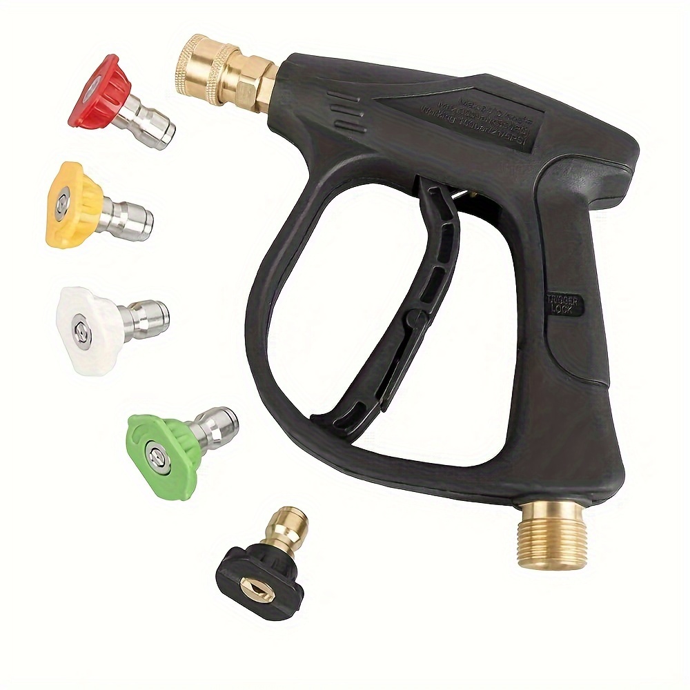 TEMU 1/4'' High Pressure Washer 3600psl Car Wash Foam Spray Short /nozzle Aluminium Valve High Pressure Car Wash With 5 Colour Fan Nozzle