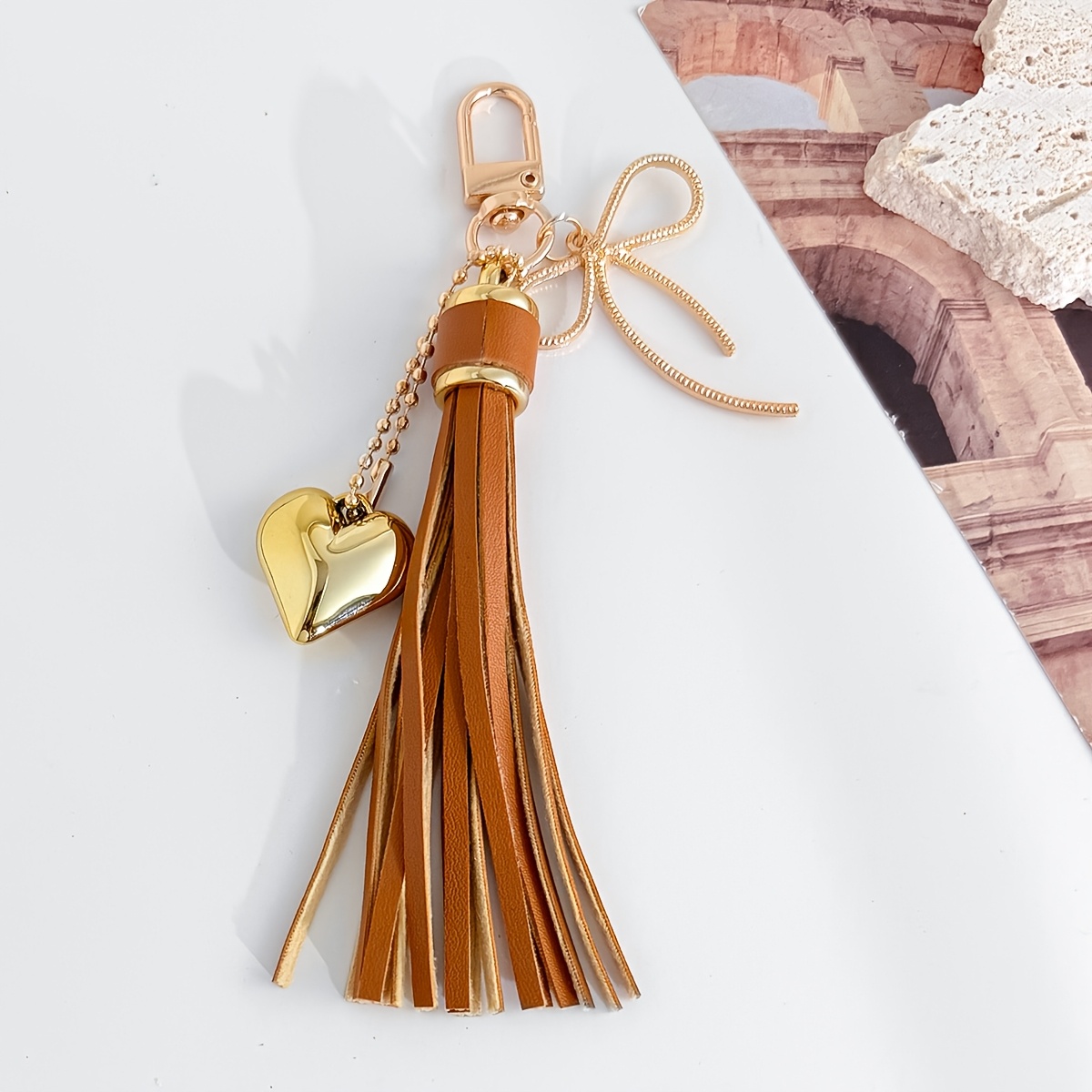 TEMU 1 Porte-clés élégant style ING avec pompon de cœur et perles / pour meilleures amies / sœurs / / de banquet de mariage / Breloque de sac /
