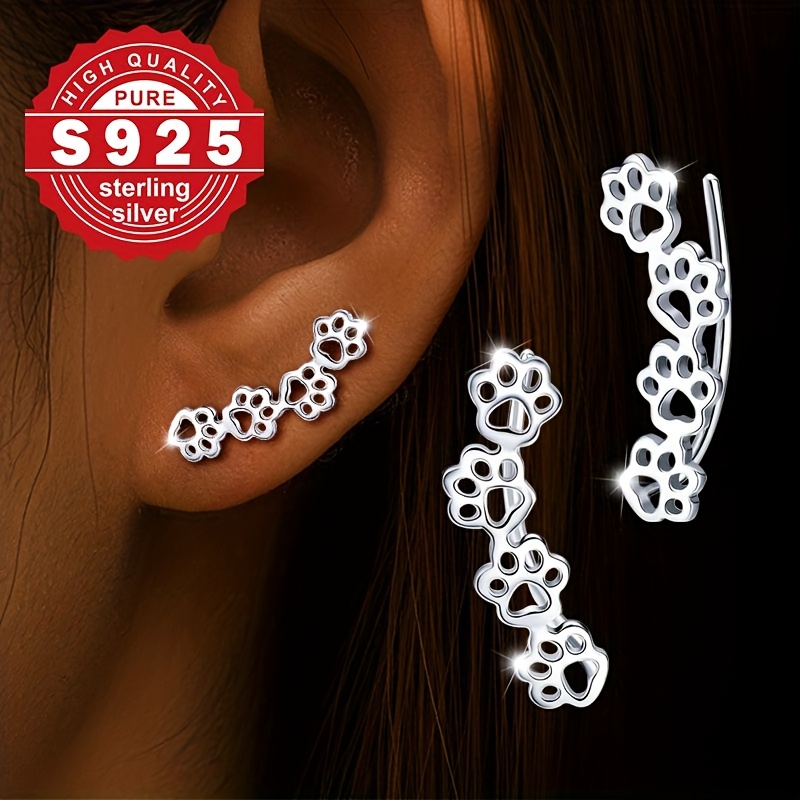 

A Pair Of Lady's Claw Mark Earrings, Made Of S925 Sterling Silver, Featuring A Cute Animal With Welded Prints, Pet Lovers, Hypoallergenic .9g.