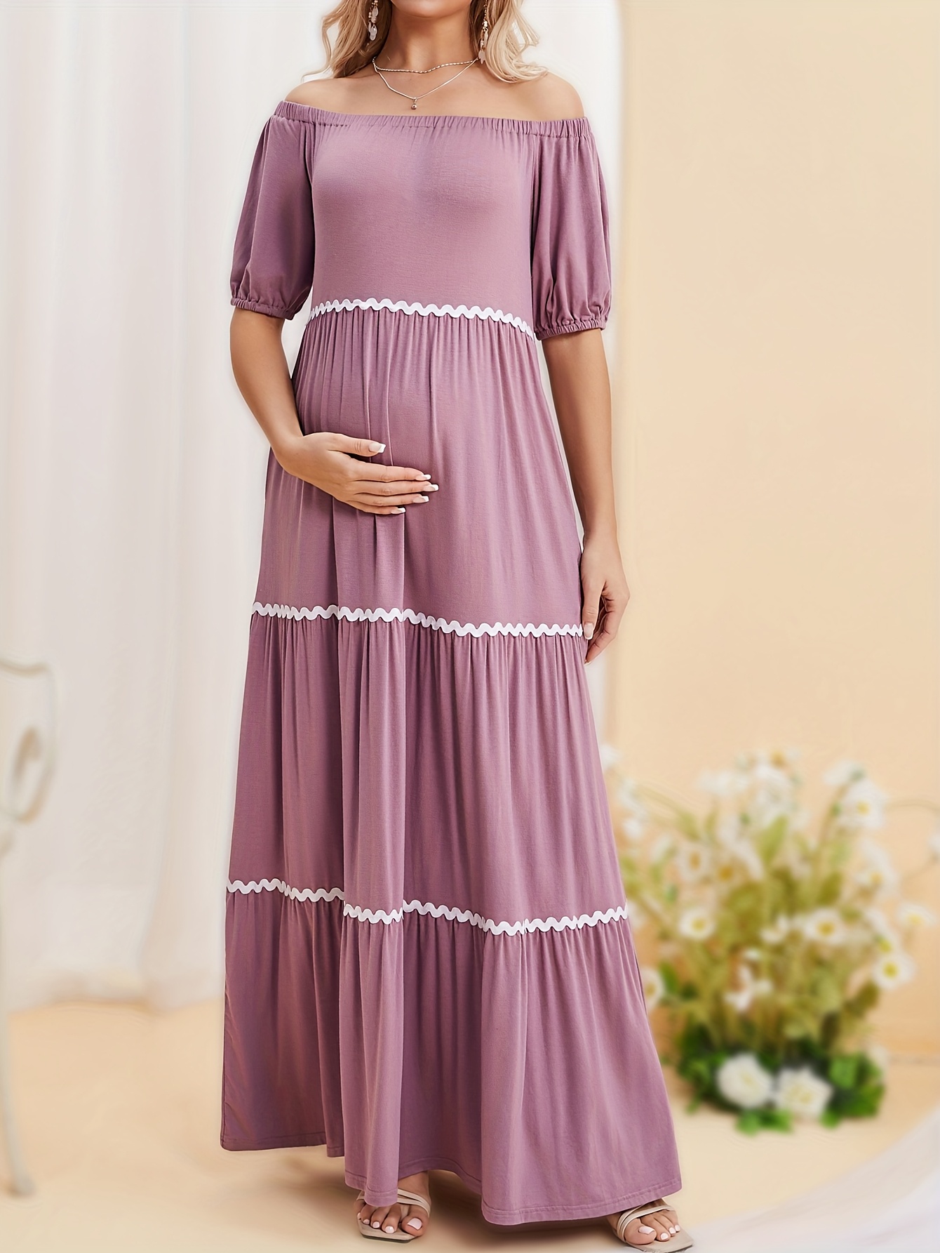 knee length dresses for ladies Short Sleeve Loose Plain Long Maternity Dress with Pockets