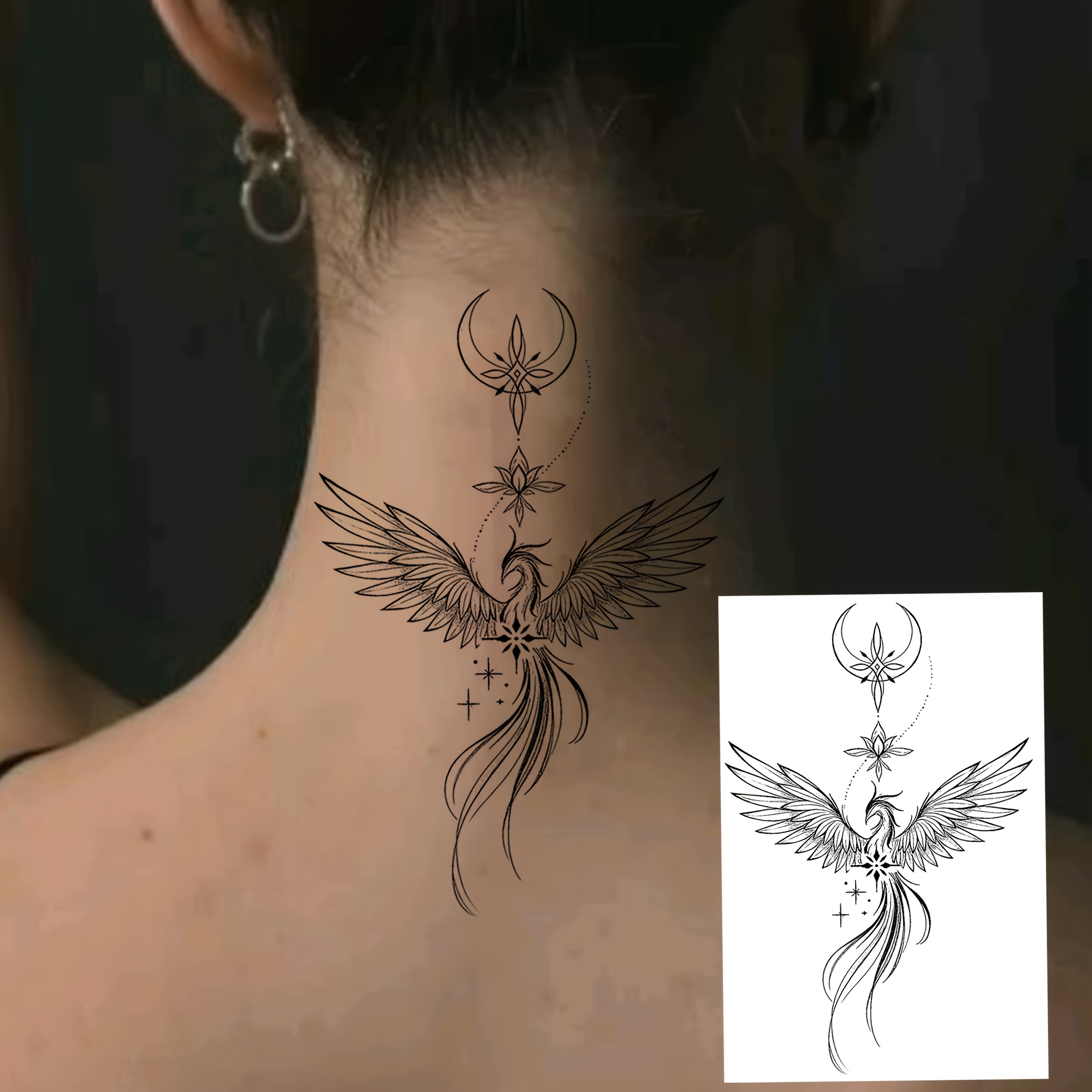 TEMU 1 Foglio Tatuaggi Fenice per Donne Dito Piede Vita Gambe Avambraccio Stinco Braccio, Adesivi Tatuaggi Finti Temporanei Impermeabili di Lunga