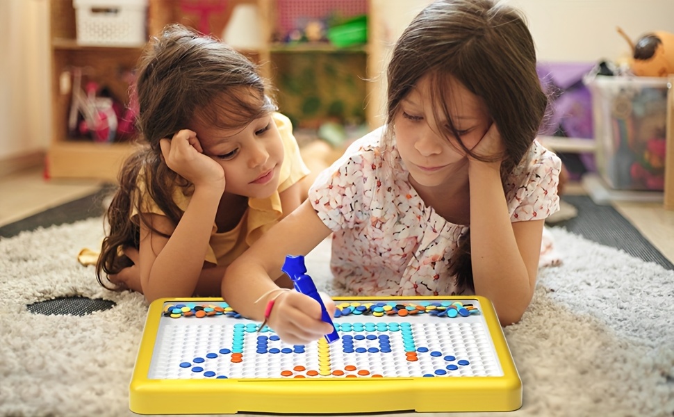 large magnetic doodle board with pen 200 dot beads blue yellow art pad magnetic drawing board suitable for 3 4 5 6 years old toddlers educational travel toy gift for learning Product details 3