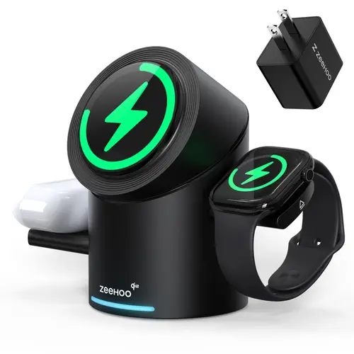 wireless charging station cylintrick r qi2 15w fast charging 3 in 1 wireless charger station for smart watch iphone earbuds 30w charger adapter included