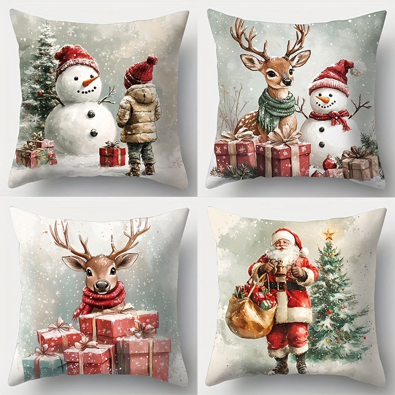 TEMU Ensemble de 4 housses de coussin sur le thème de Noël, parfaites pour la décoration intérieure, la décoration de chambre, de chambre à coucher,