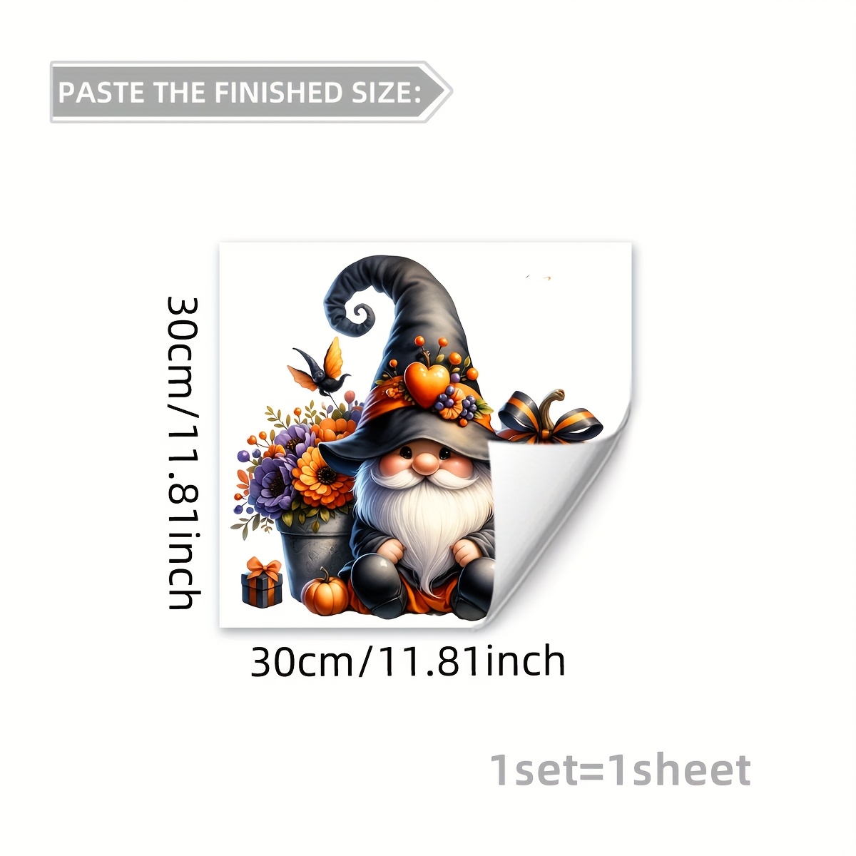 1 (30*30cm) Creative New Festival Halloween Gnome Old For Man Pumpkin Colorful Floral Static Cling 20-mil Decorative Background Holiday Window Sticker (d18729)