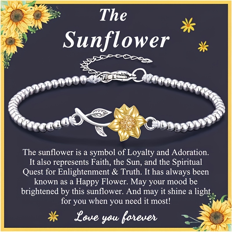 

Lovely Sunflower Beaded Bracelet Elegant Vintage Style Alloy Hand Jewelry With Gift Card Valentine's Day Mother's Day Gift