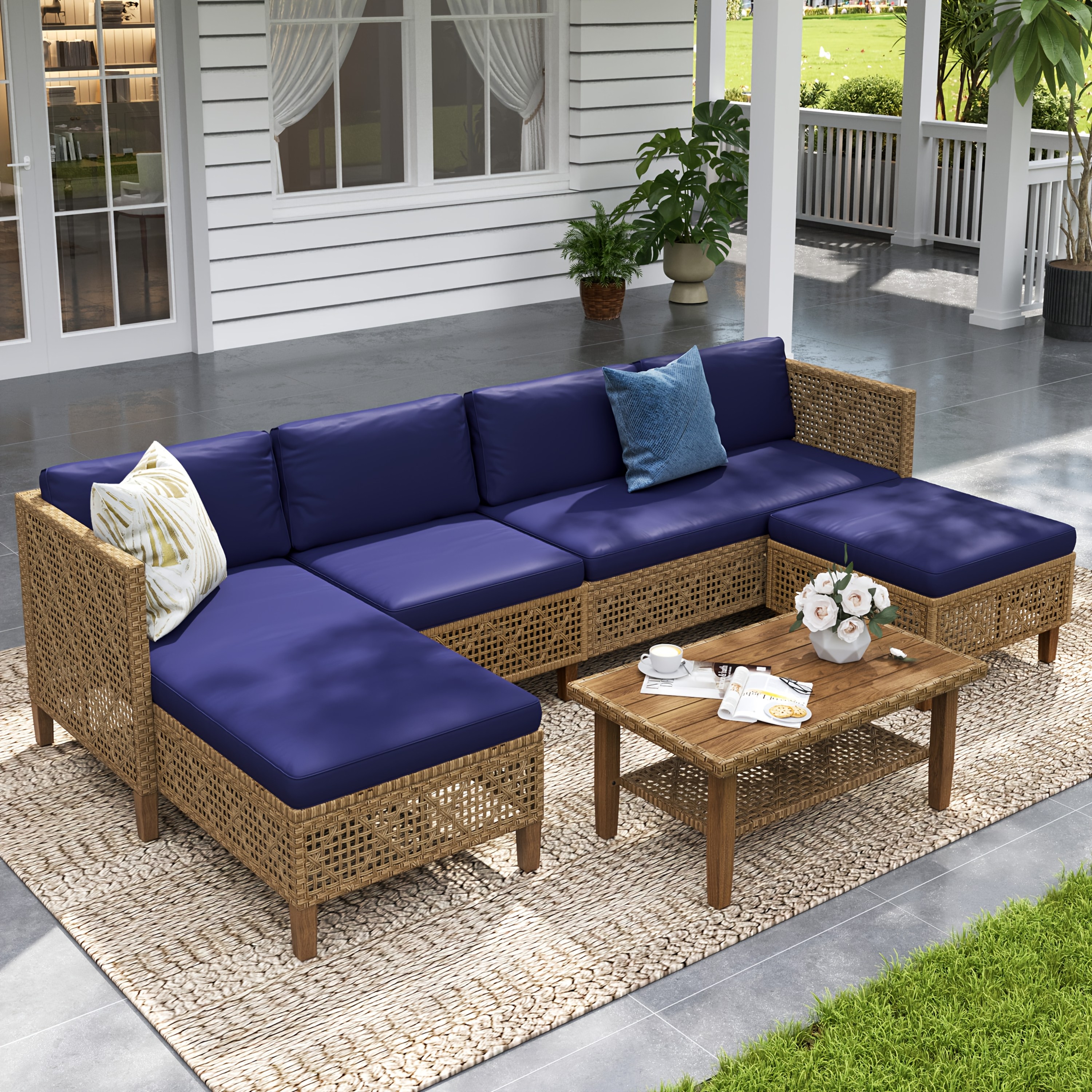 [Boho Wicker Patio Set] 1/2 Packages Shipping MixPatio Boho Wicker Patio Furniture Sofa Set, 3/6 Seaters, Outdoor Rattan Sectional Sets Conversation Set - Weather-Resistant, With Dual Storage Coffee Table for Garden, Patio & Deck