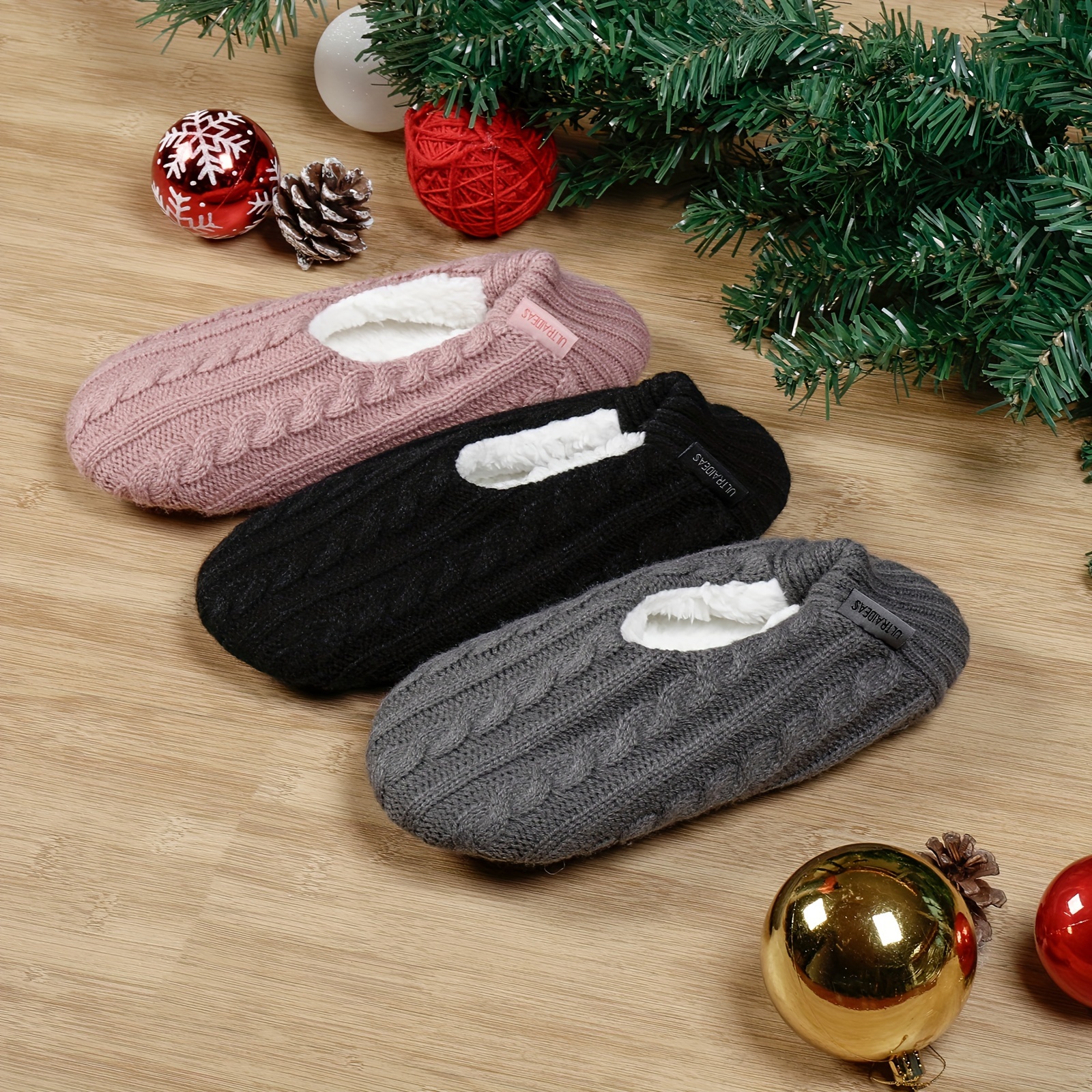 

Winter Plush Lined House Socks Slippers, Comfortable And Warm Soft Sole Slip-on Shoes, Indoor Furry Floor Slippers